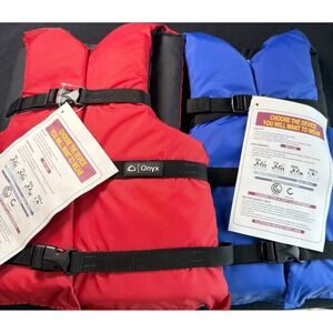 2 Onyx Nylon General Purpose Life Jacket - Adult Universal - Blue & Red NWT